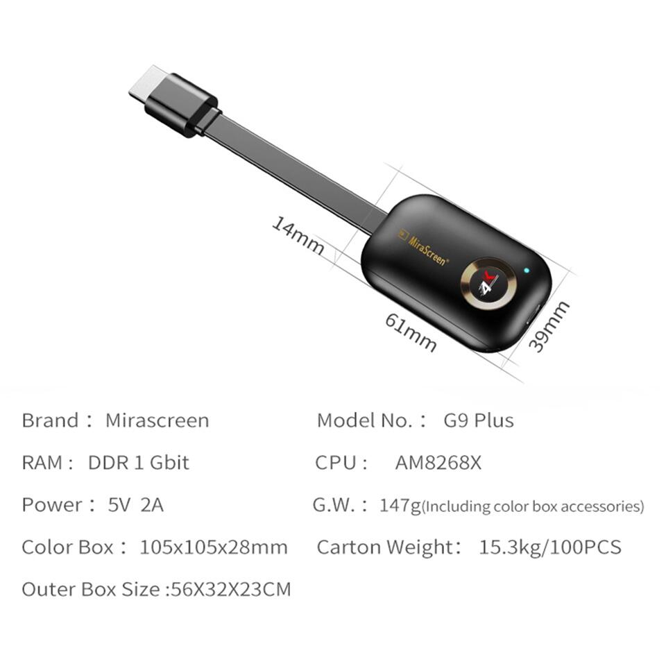 Mirascreen G9 Plus - Dongle Inalámbrico 4K con WiFi para TV - MIREVOO